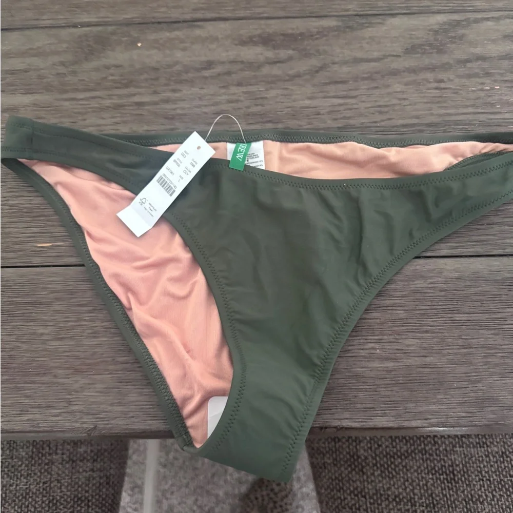 J. Crew Bikini Bottoms Large NWT | Olive Green + Curved Waist | Cheeky Swim Fit